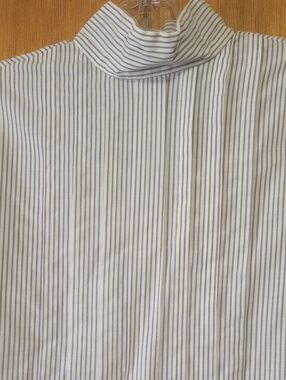 Katelyn Court Classic Traditional Pleated Striped Cotton & Polyester Vtg Blouse